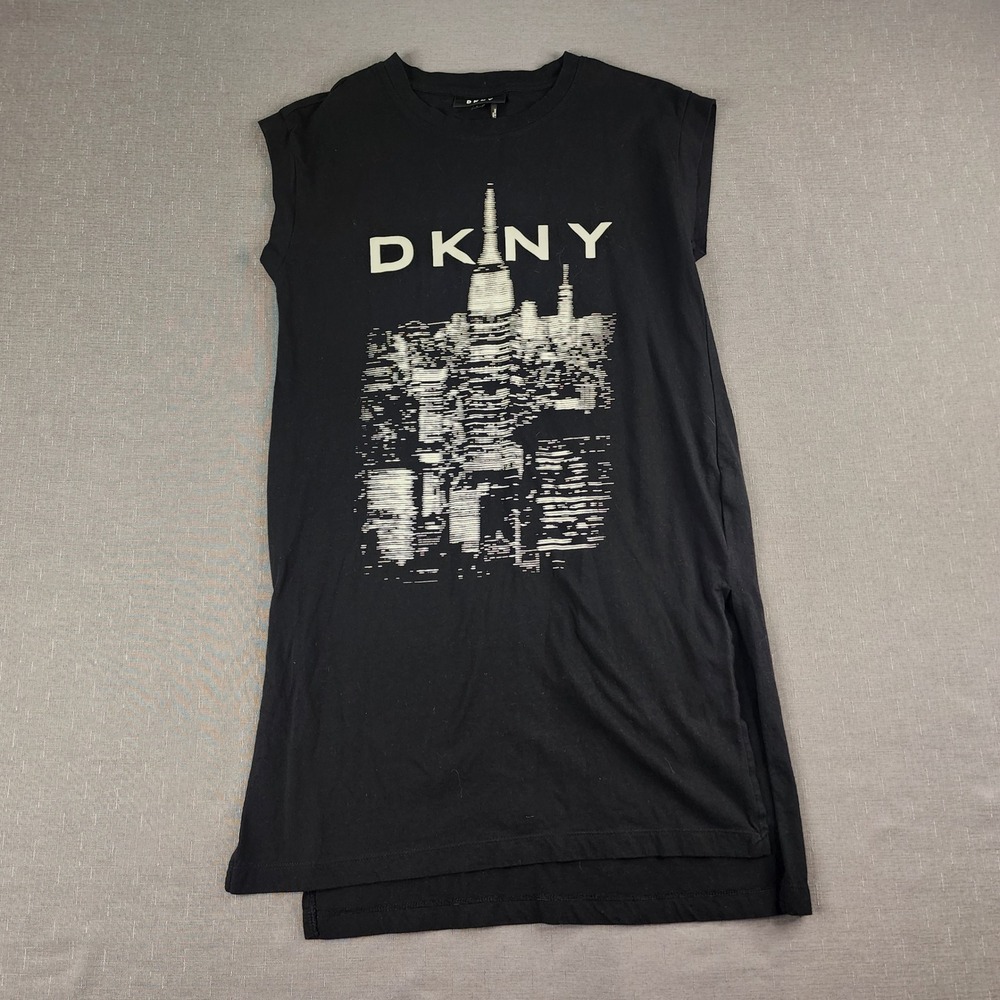 DKNY Womens Black NYC Skyline Graphic T-Shirt Dress Sleeveless Tunic Small